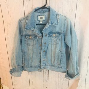 Distressed crop jean jacket